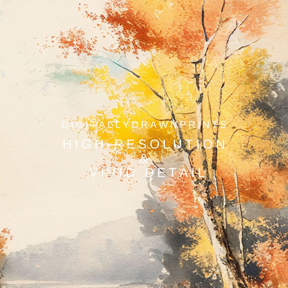 Autumn Lake Birch Rowboat Misty Morning Watercolor Fall Landscape Poster - Image 2