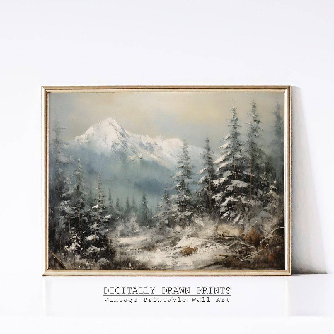 Christmas Wall Art Moody Oil Painting Of A Snowy Mountain Seasonal Christmas Decor Farmhouse Wall Art Art