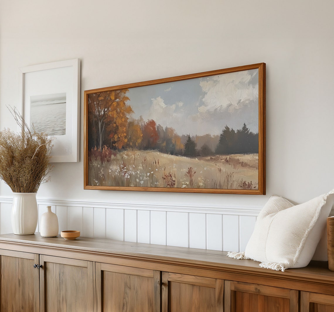 Neutral Fall Meadow Wildflowers Autumn Field Landscape Poster - Image 2