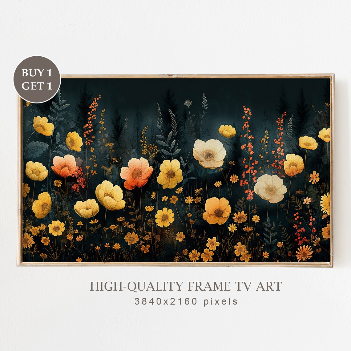 Dark Floral Field Yellow Poppies Night Garden Moody Botanical Poster