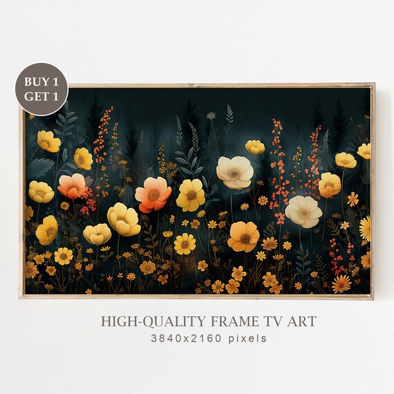 Dark Floral Field Yellow Poppies Night Garden Moody Botanical Poster