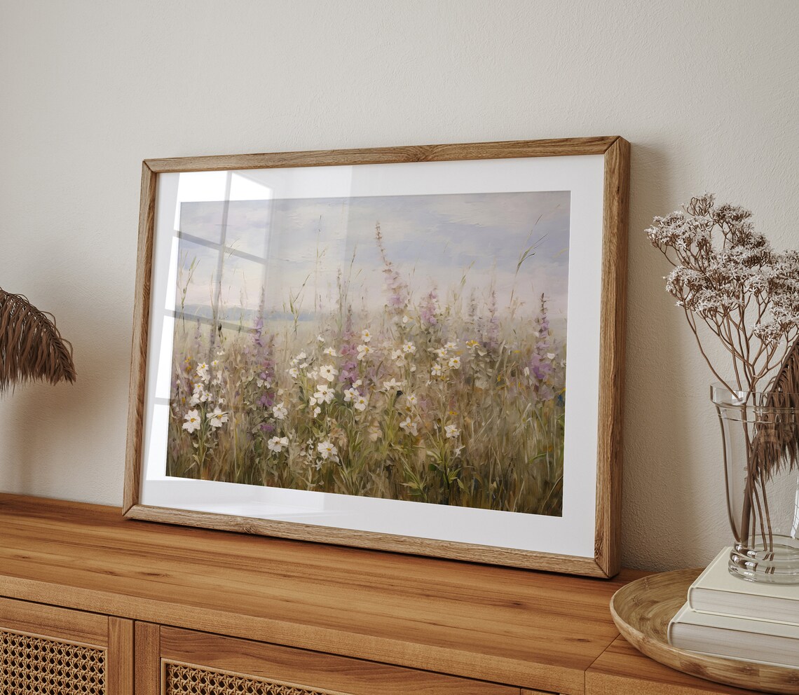 Spring Wildflower Field Vintage Landscape Art Print - Image 3