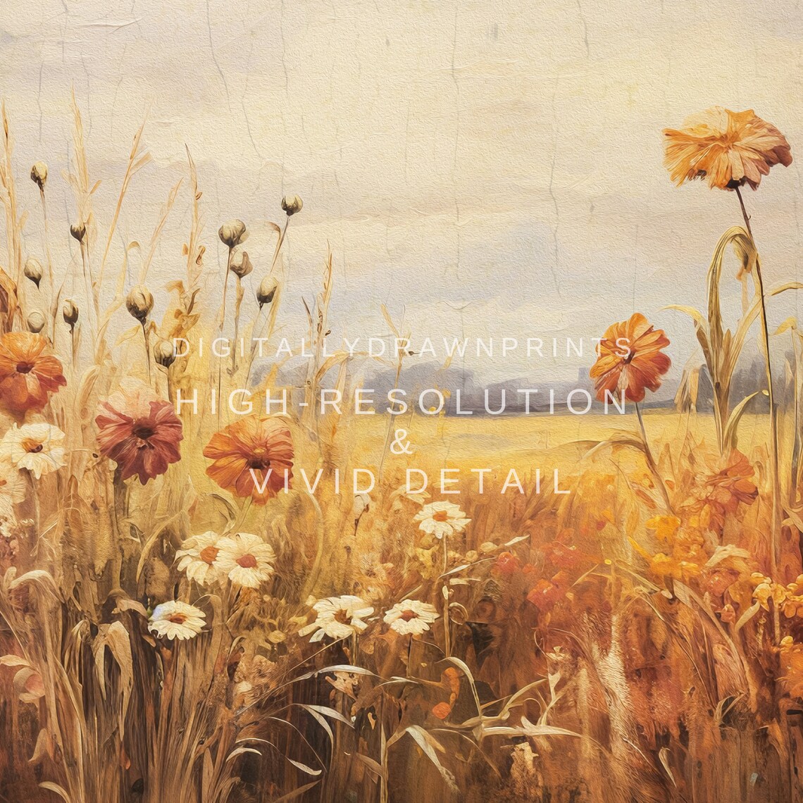 Wildflower Field Autumn Meadow, Vintage Art Print - Image 2
