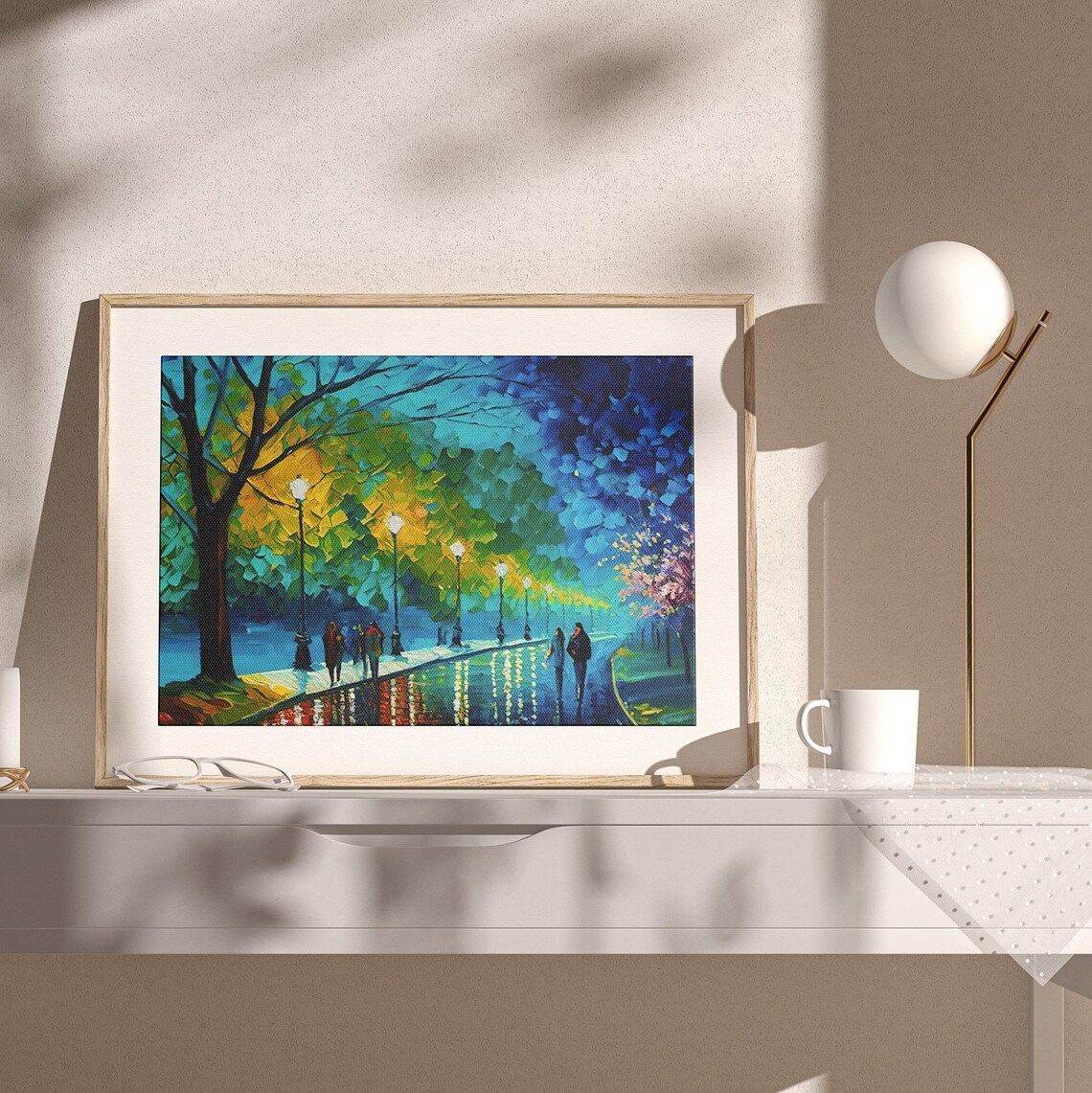Abstract Spring Night Oil Painting Moody Landscape Home Decor Colourful Wall Art Wall Art - Image 2