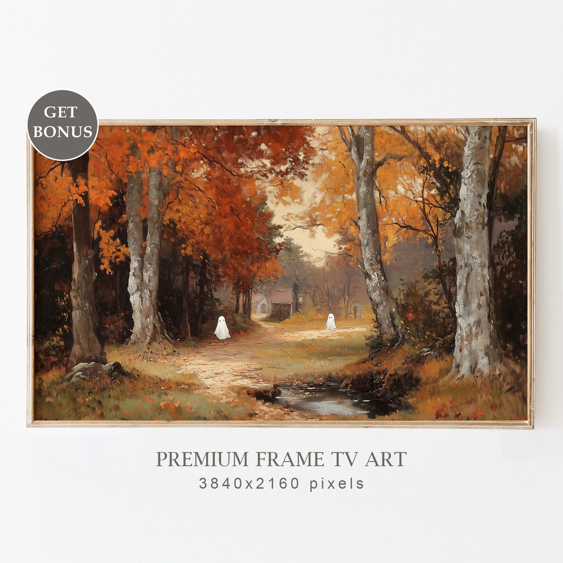 Spooky Cute Ghosts In Autumn Landscape Painting Frame Tv Halloween Frame Tv Rustic Fall Decor Ghost Painting
