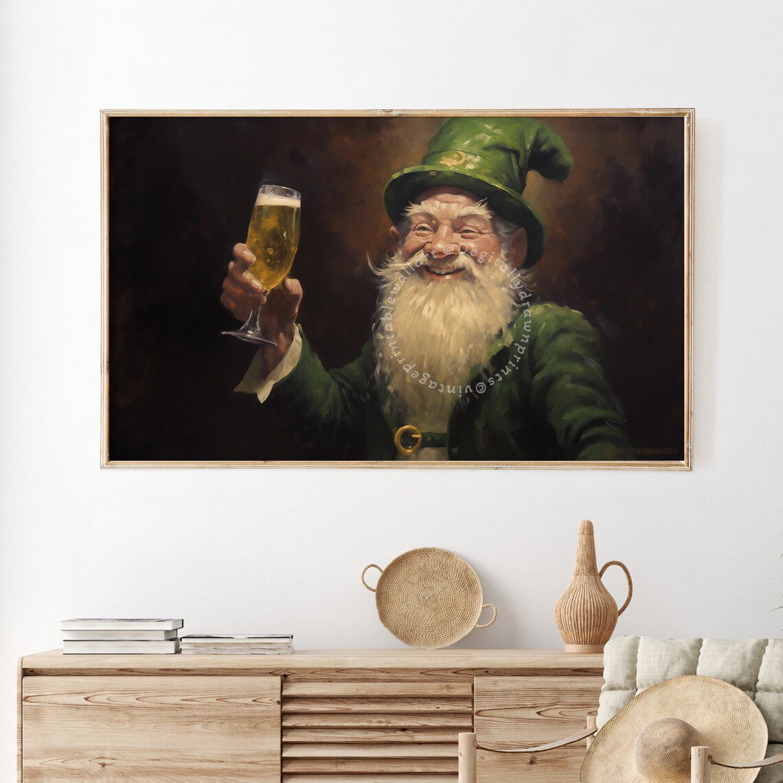 Vintage Saint Patrick Frame Tv Art Antique Oil Painting Of Clovers Abstract Farmhouse For Tv St Patrick Shamrock Painting Art - Image 2
