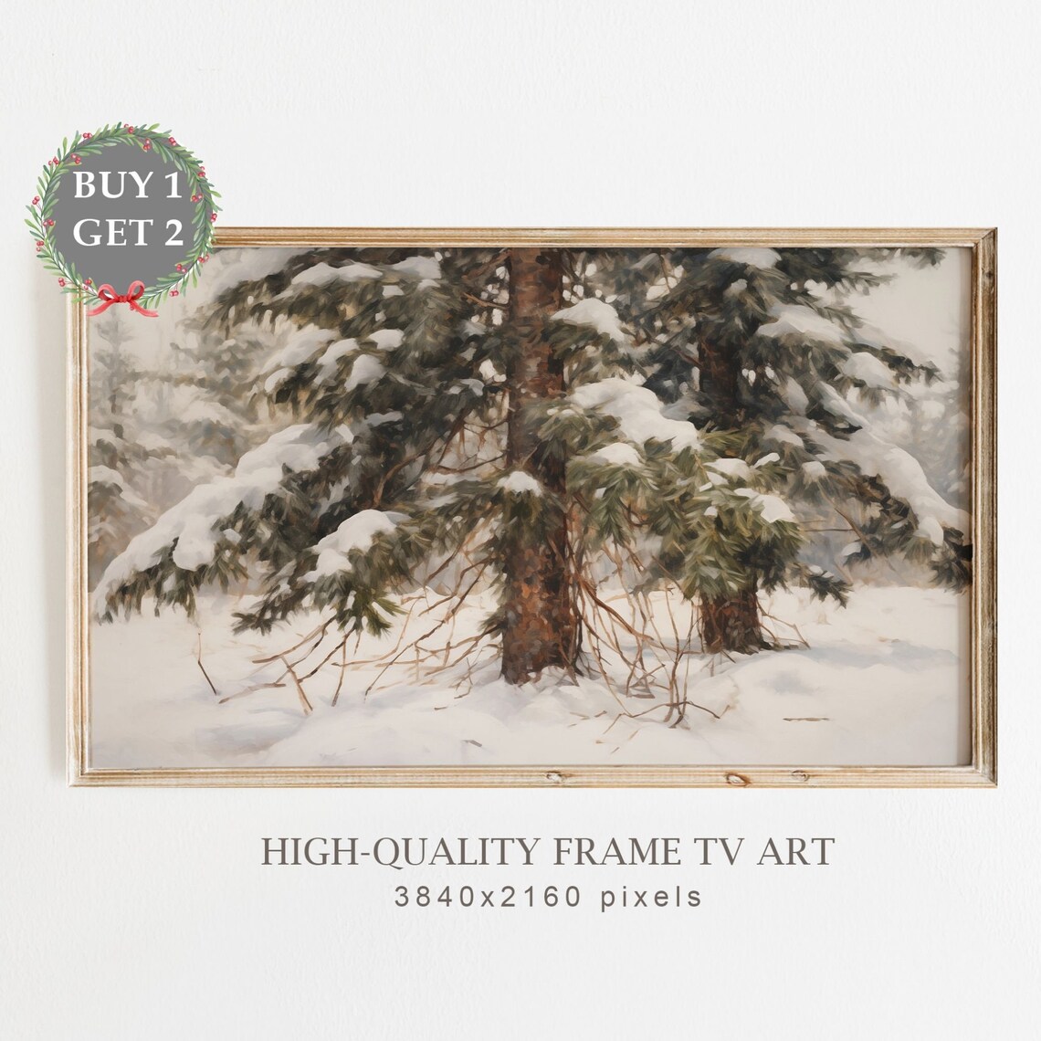 Christmas Snowy Pine Tree Art Print, Farmhouse Style
