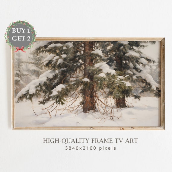 Christmas Snowy Pine Tree Art Print, Farmhouse Style