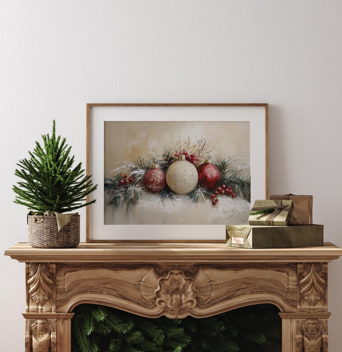 Christmas Ornament Still Life Rustic Holiday Art Print - Image 3