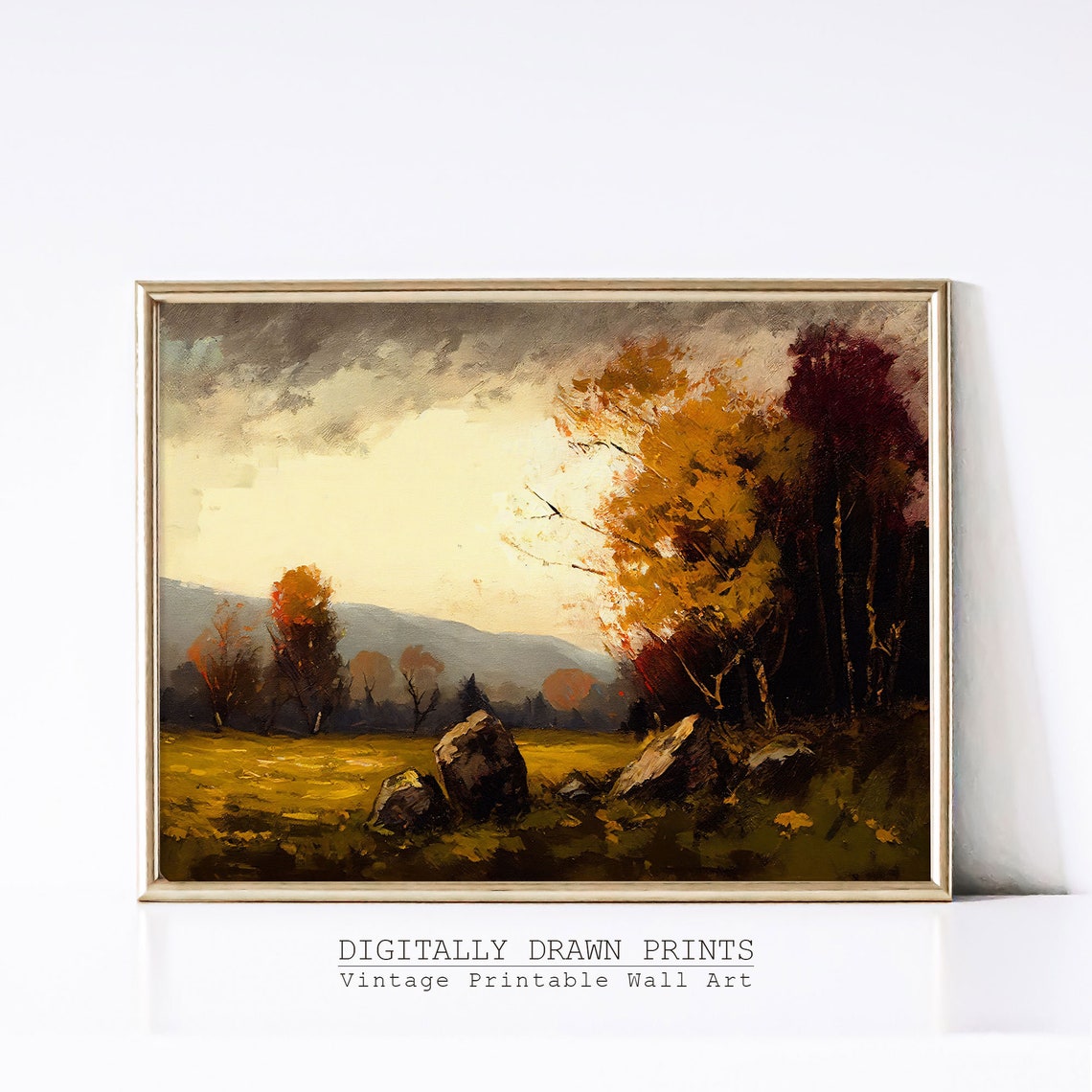 Moody Autumn Field Landscape Oil Painting Rustic Farm House Country Field Landscape Oil Painting Art