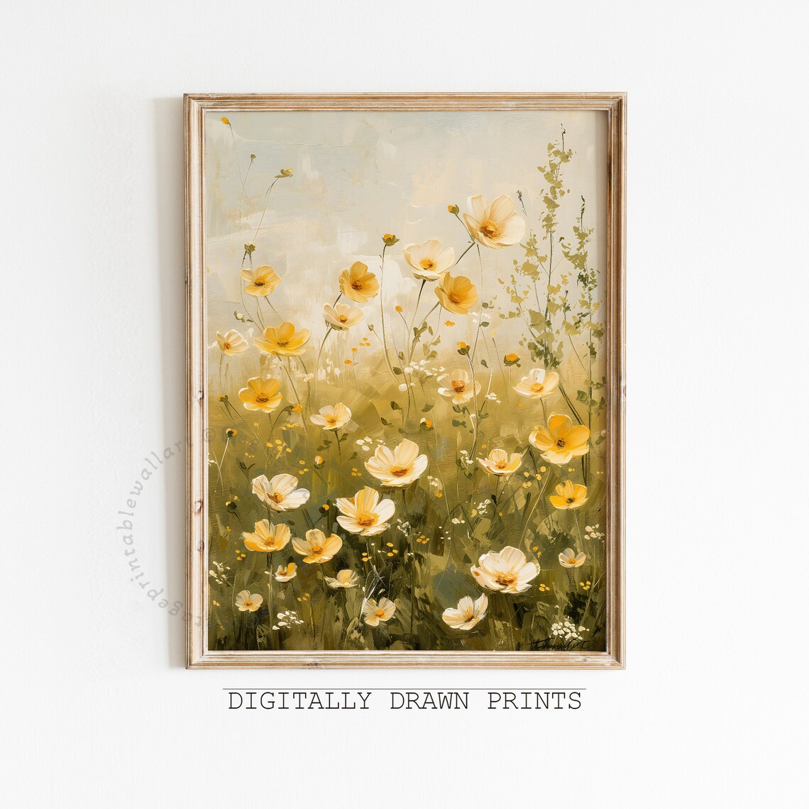 Wildflower Field Landscape, Vintage Floral Farmhouse