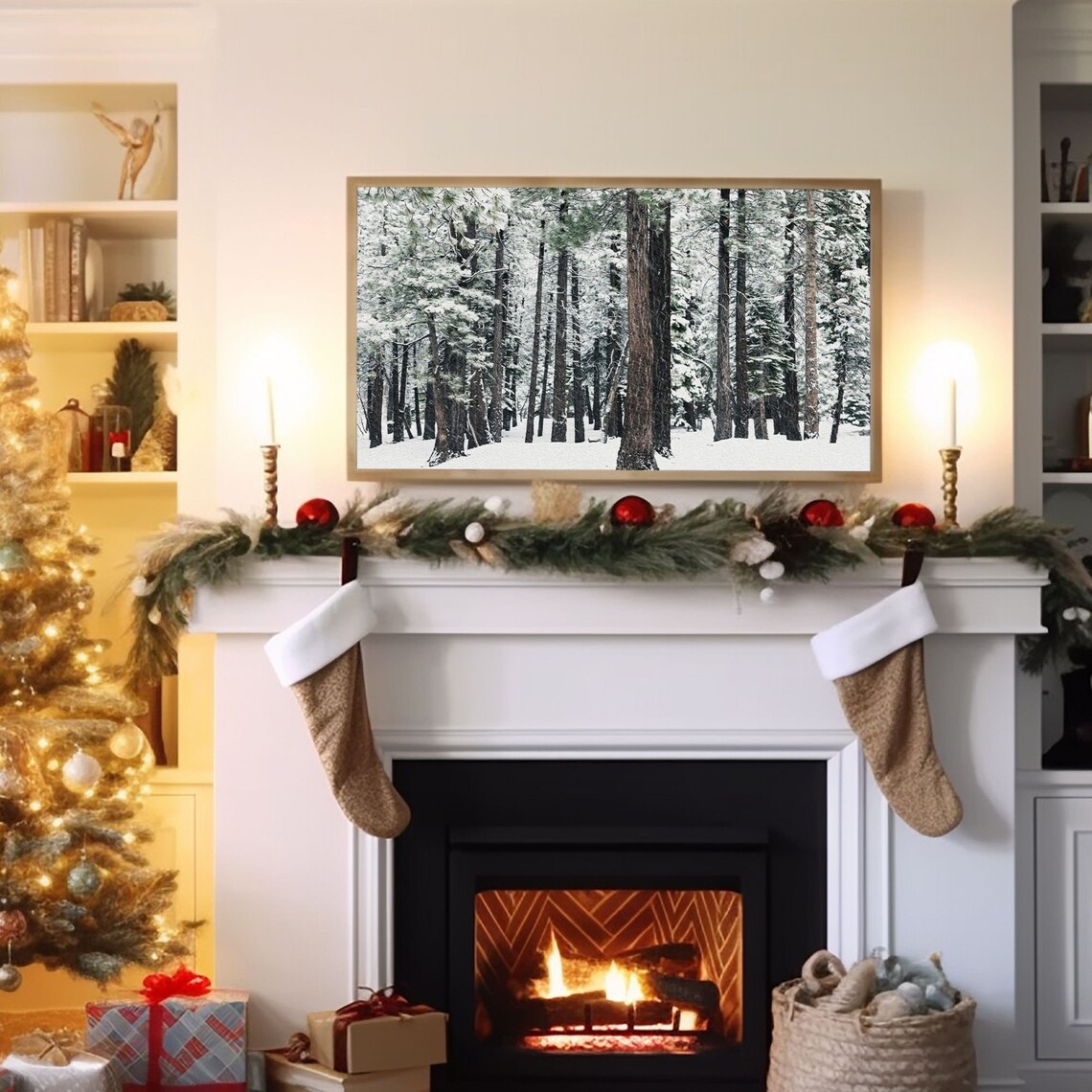 Winter Forest Painting, Vintage Christmas Landscape - Image 2