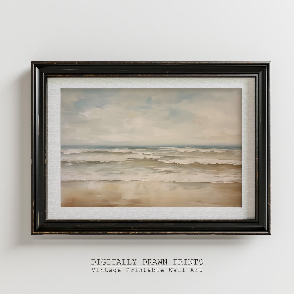 Neutral Beach Seascape Soft Waves Pale Sand Cloudy Sky Wall Art - Image 3