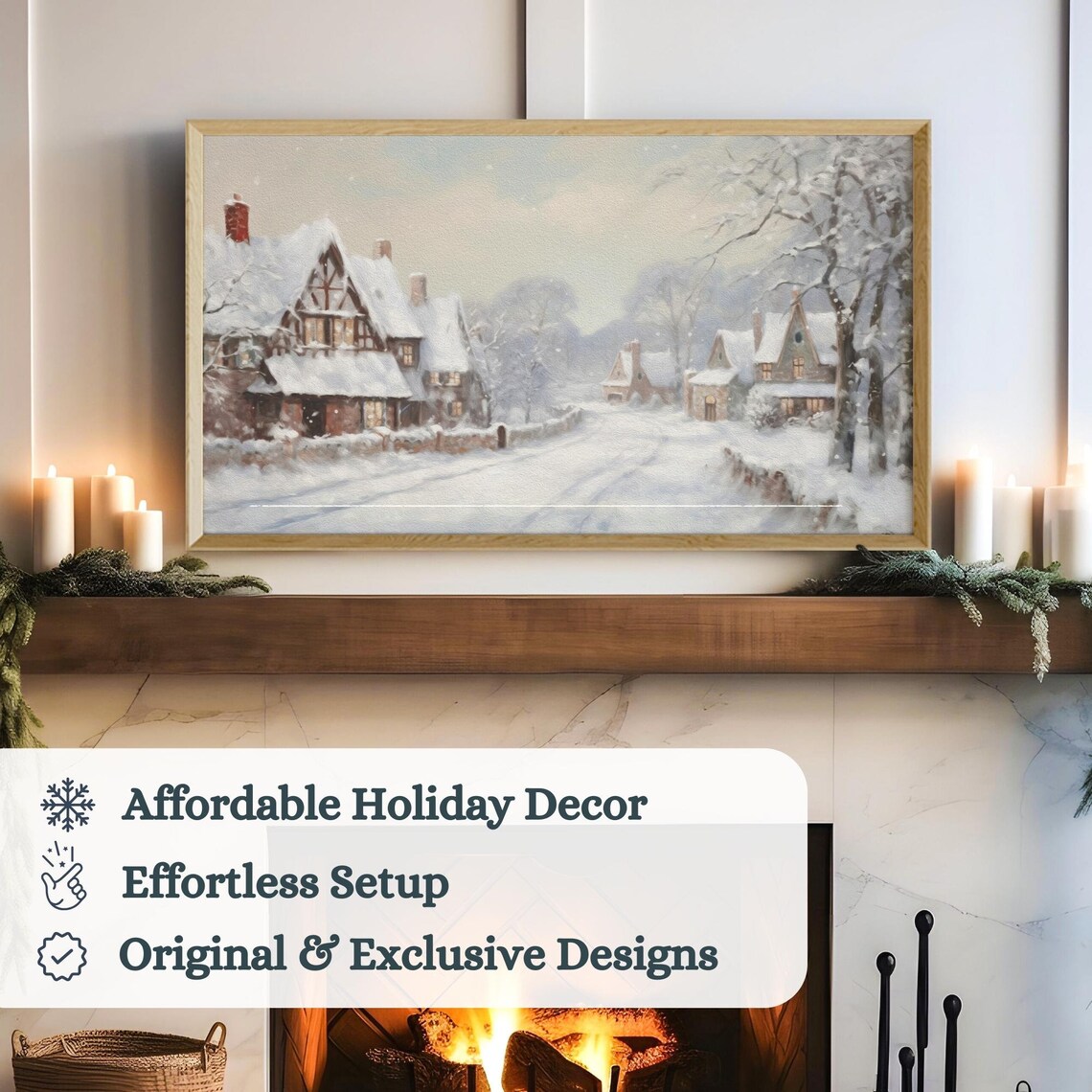 Christmas Winter Village Landscape Art Print - Image 3