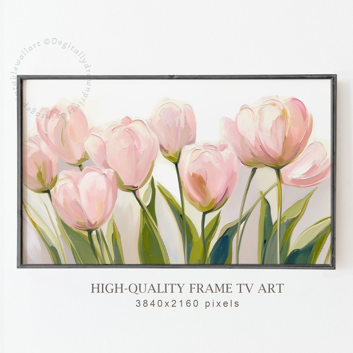 Soft Blush Pink Tulips Painterly Neutral Spring Floral Art Print - Image 4