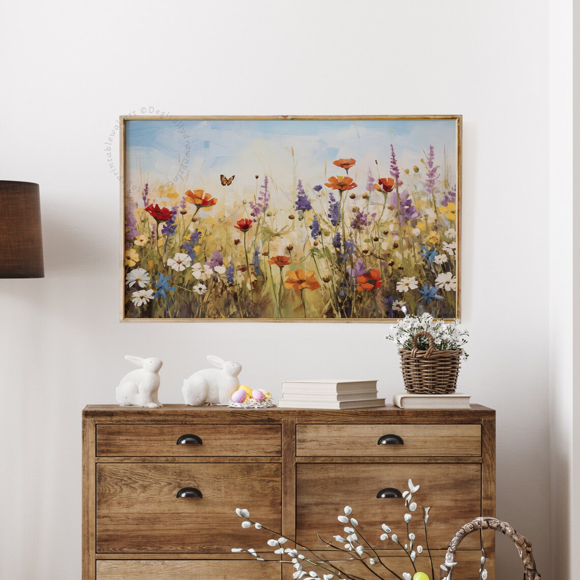 Spring Wildflower Meadow Butterfly Colorful Floral Garden Oil Painting Print - Image 2