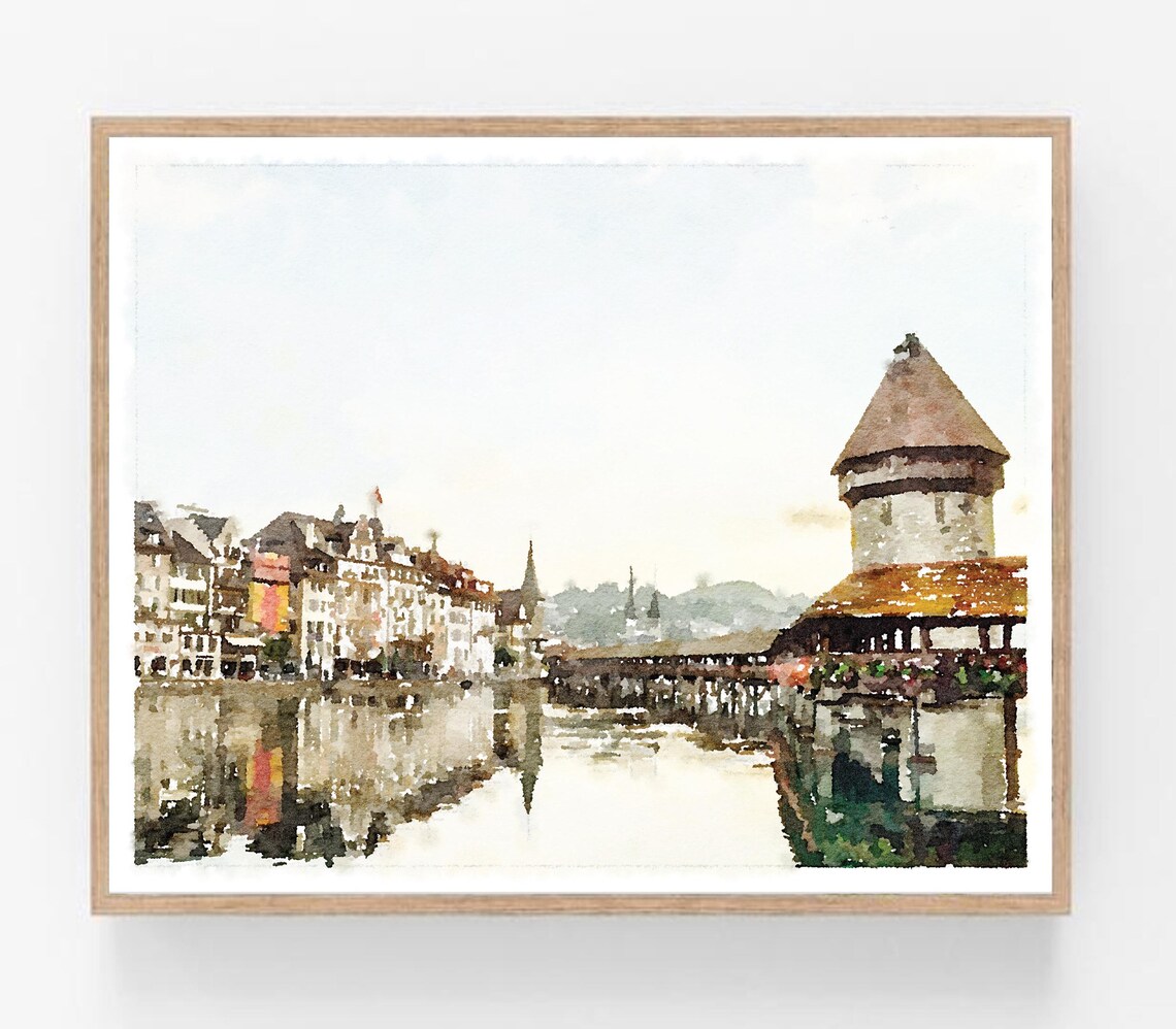 Lucerne Watercolor Travel Poster, European City