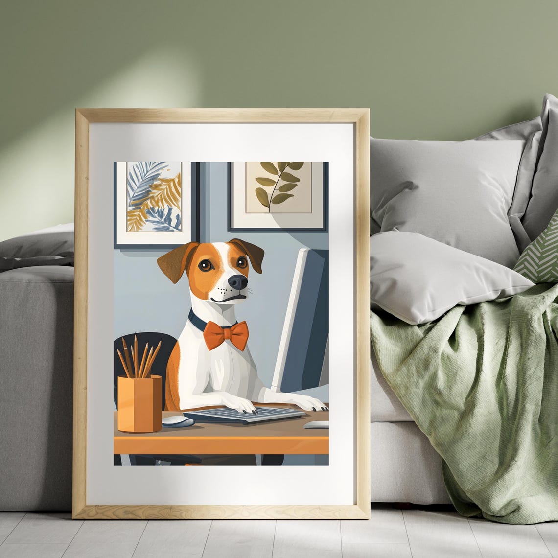Jack Russell Dog Working At A Computer Wearing A Bow Tie Poster - Image 2