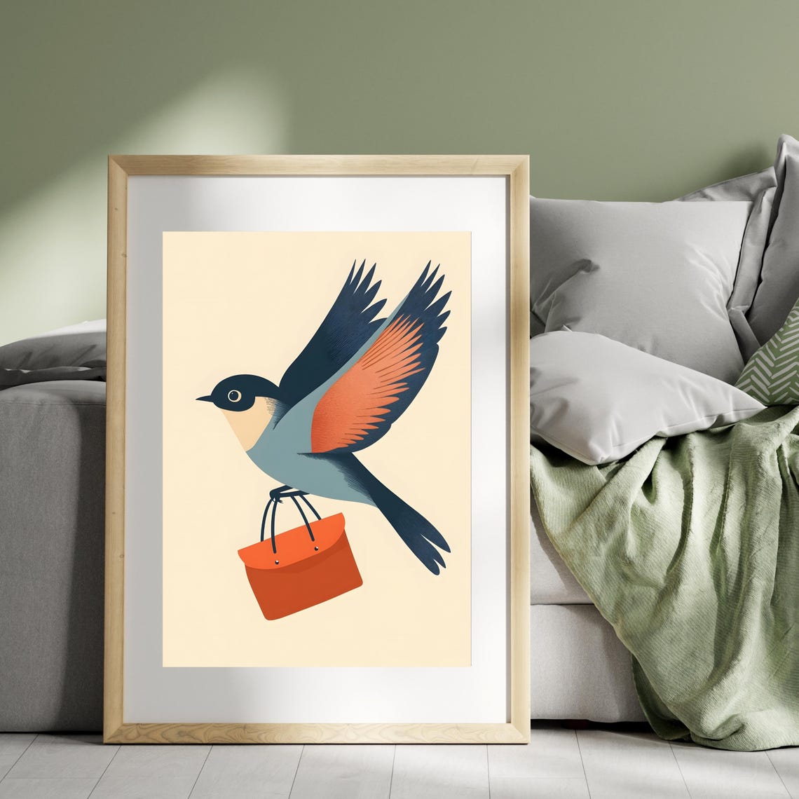 Stylized Bird in Flight Carrying an Orange Leather Satchel Poster - Image 7