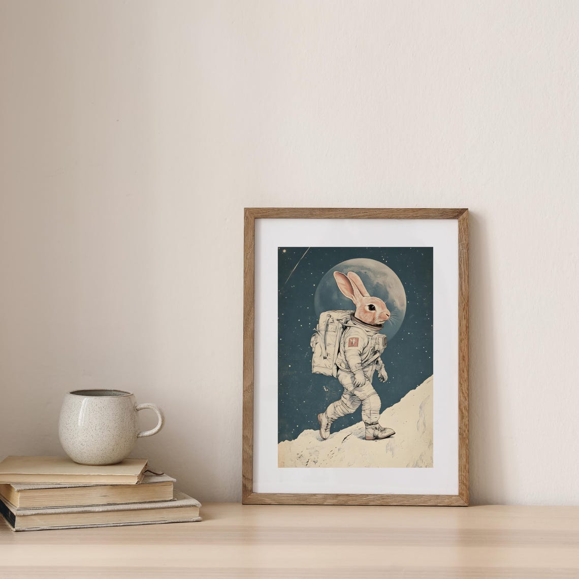 Astronaut Bunny Walking on the Moon Surface Vintage Space Poster - Image 7