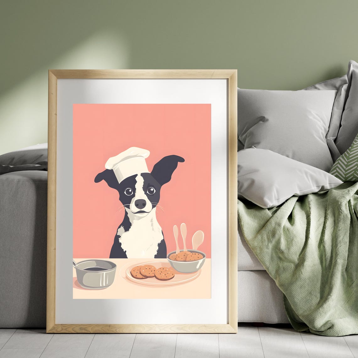 Cute Black and White Dog Chef Baking Cookies in the Kitchen Poster - Image 8
