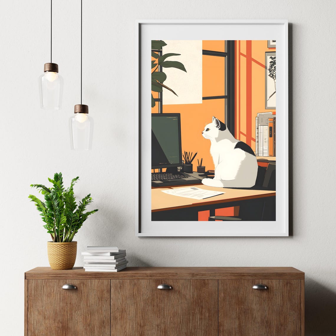 Cat Working at Desk Office Cozy Workspace Animal Nursery Art Poster - Image 5
