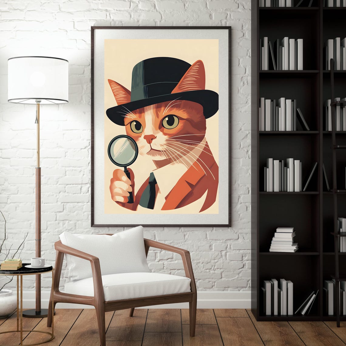 Detective Cat With Magnifying Glass Wearing Fedora Hat Poster - Image 5