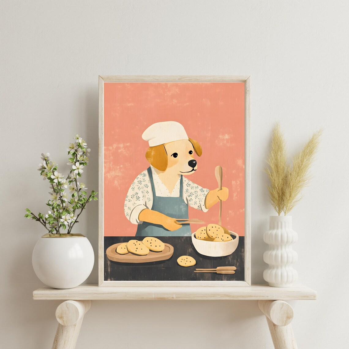 Happy Dog Chef Baking Cookies Cute Puppy Kitchen Animal Art Poster - Image 4