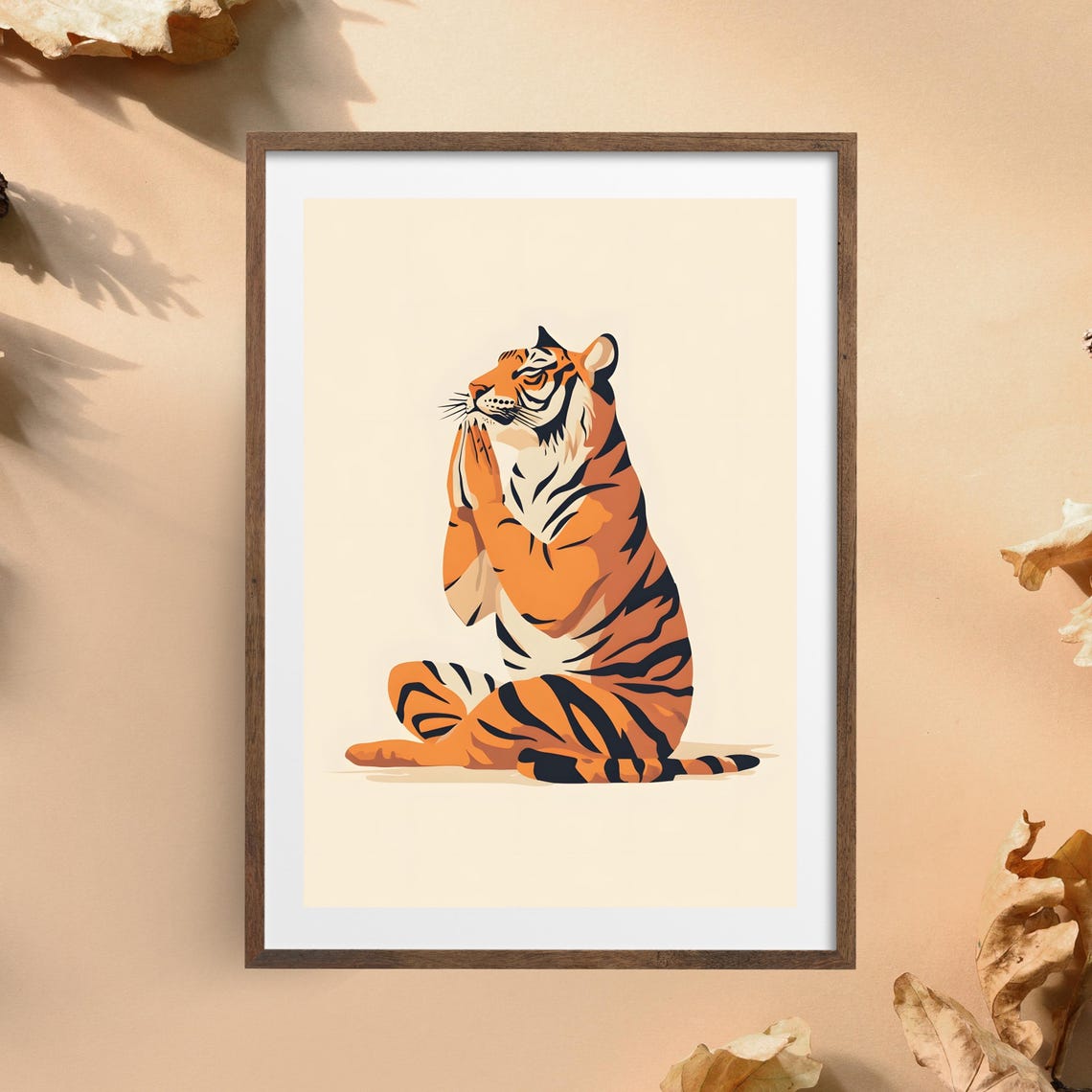 Serene Tiger Meditating in Lotus Pose Minimalist Cream Zen Poster
