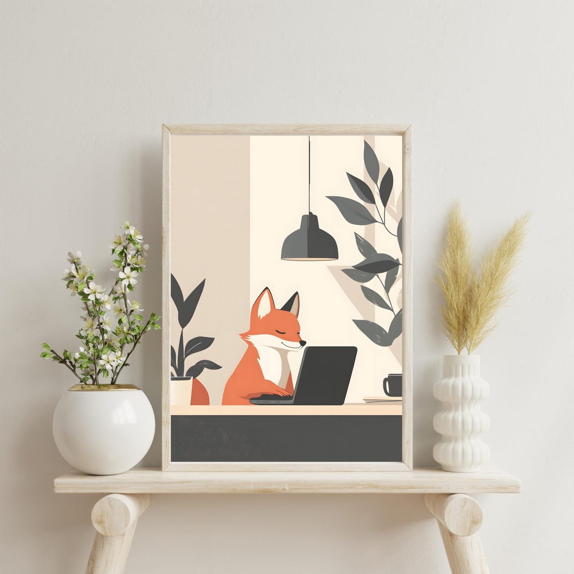 Fox Working Laptop Minimalist Office Desk Cute Animal Art Poster - Image 6