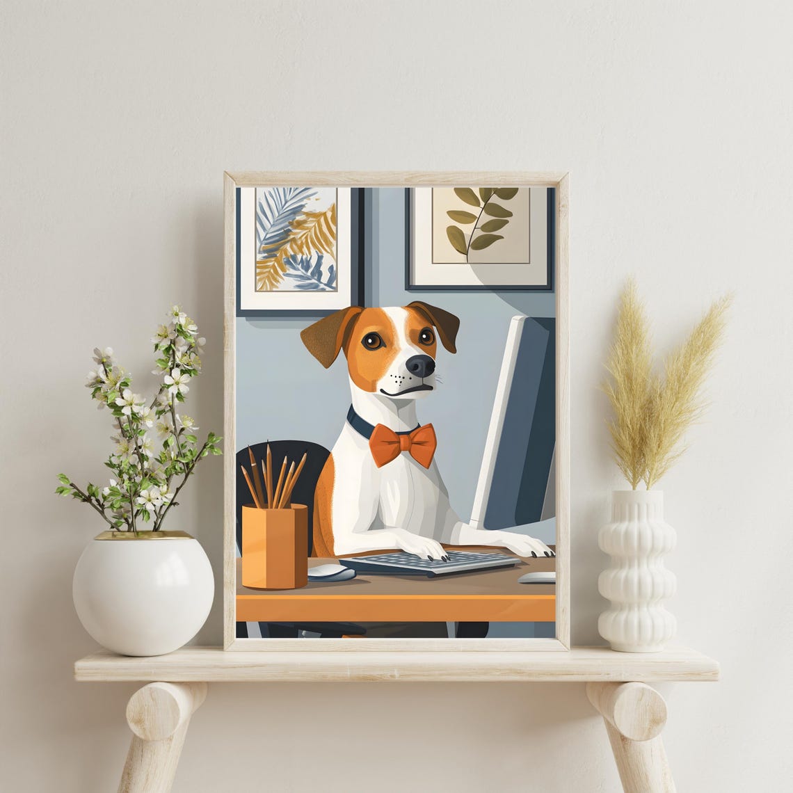 Jack Russell Dog Working At A Computer Wearing A Bow Tie Poster - Image 6
