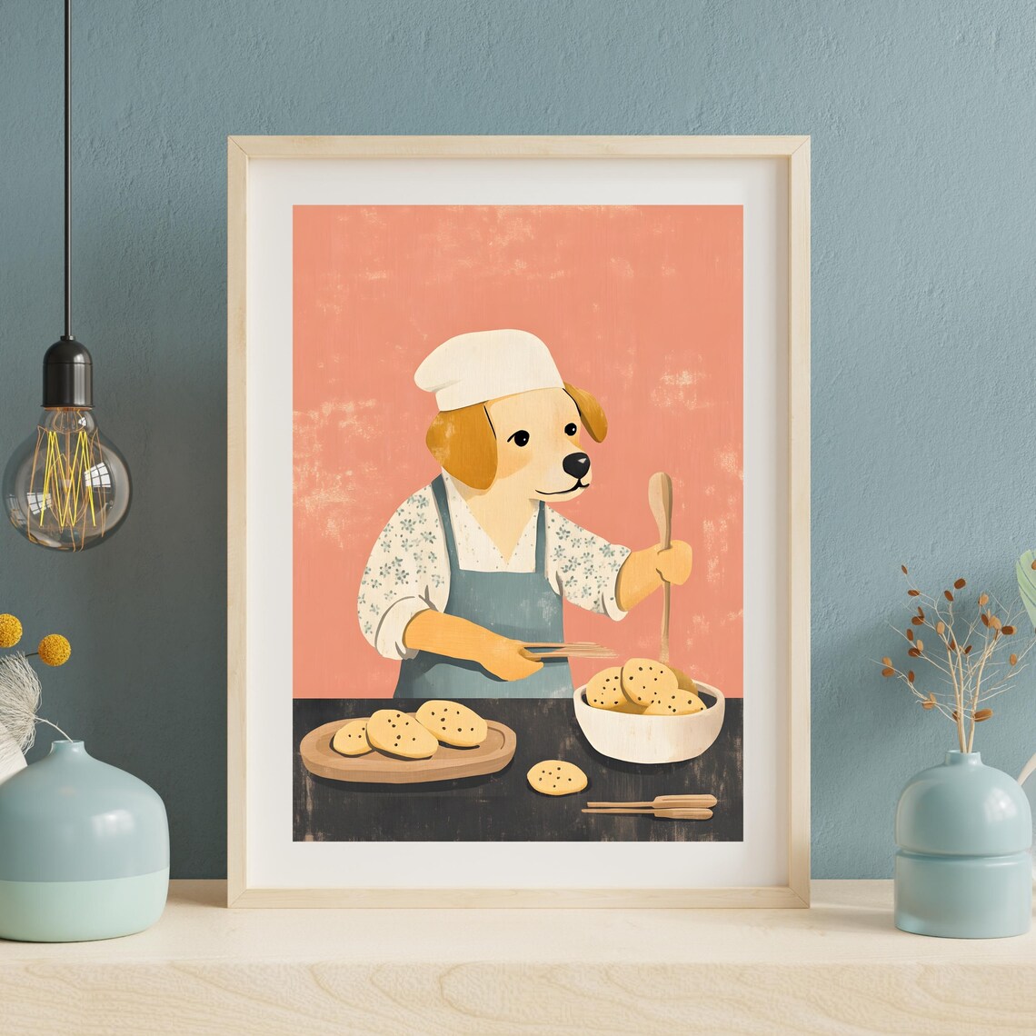 Happy Dog Chef Baking Cookies Cute Puppy Kitchen Animal Art Poster - Image 3