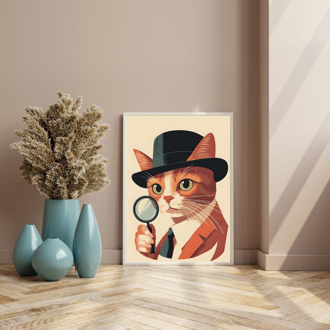 Detective Cat With Magnifying Glass Wearing Fedora Hat Poster - Image 8