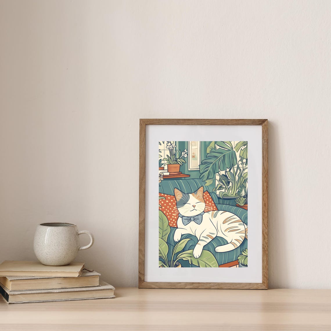 Cat In A Bow Tie Lounging On A Couch Surrounded By Houseplants Poster - Image 4
