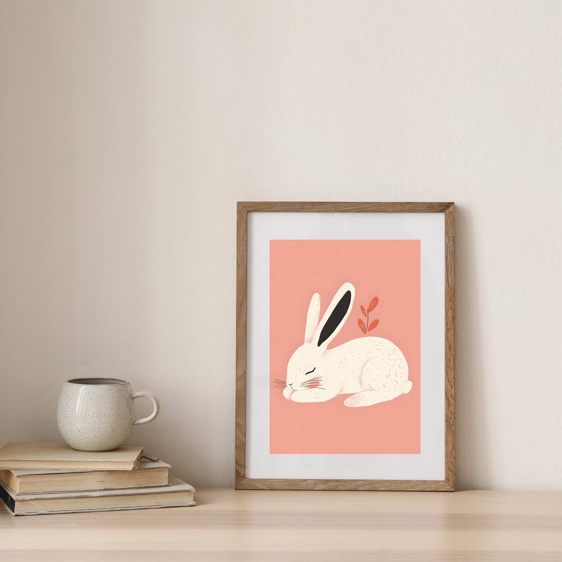 Cute Sleeping White Bunny on a Pink Background Nursery Poster - Image 7