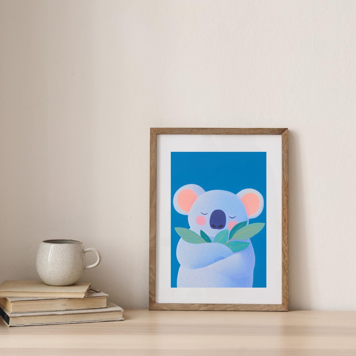 Sleepy Blue Koala Hugging Eucalyptus Leaves Nursery Animal Poster - Image 4