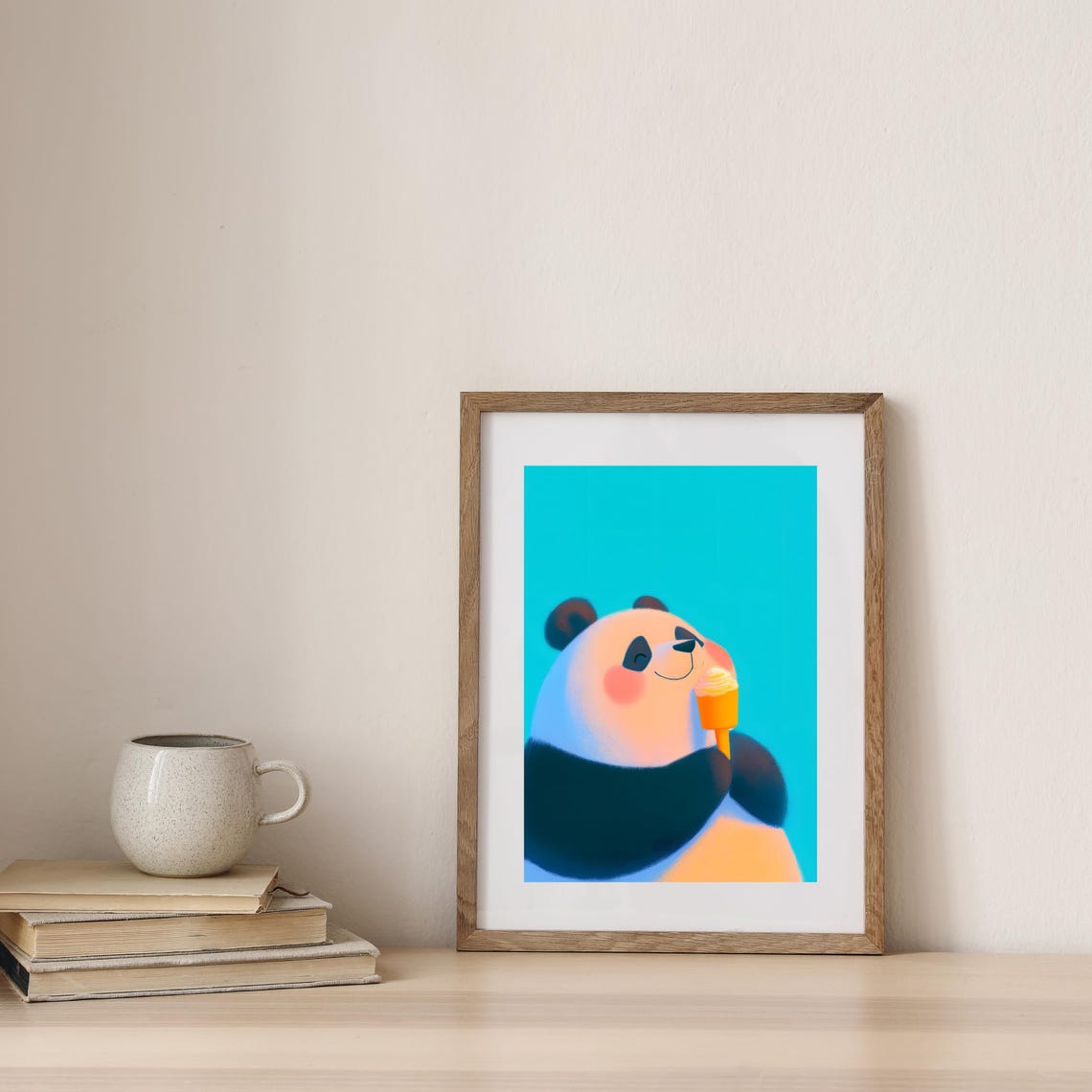 Cute Blushing Pink Panda Enjoying Soft Serve Ice Cream Cone Poster - Image 3