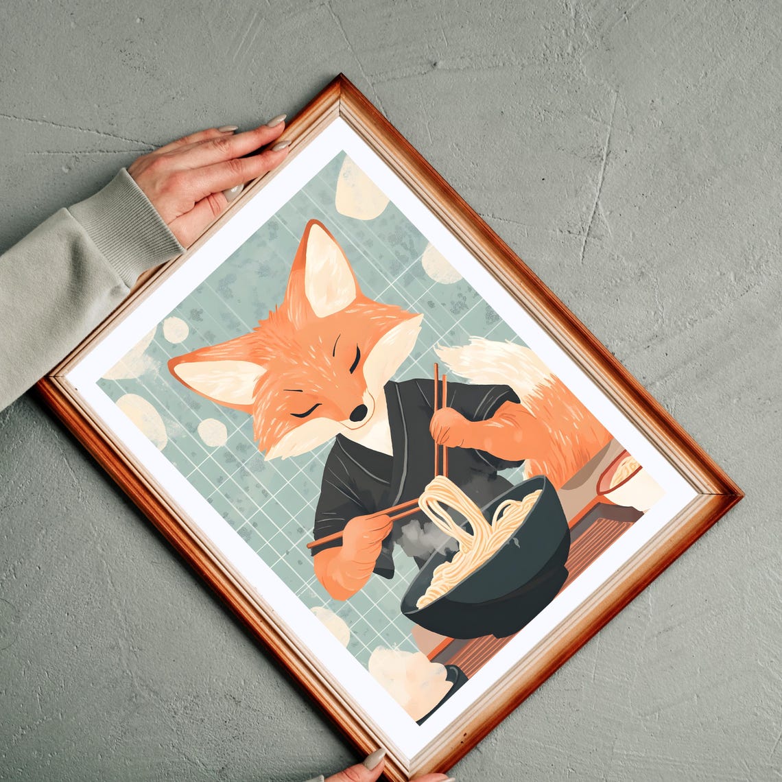 Fox Eating Ramen Noodles Cute Japanese Kitchen Animal Art Poster - Image 8