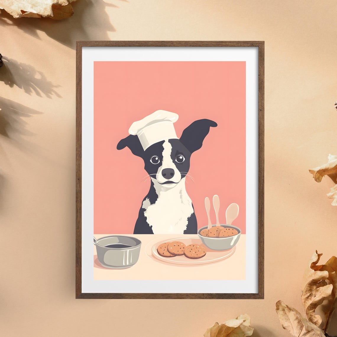 Cute Black and White Dog Chef Baking Cookies in the Kitchen Poster - Image 4