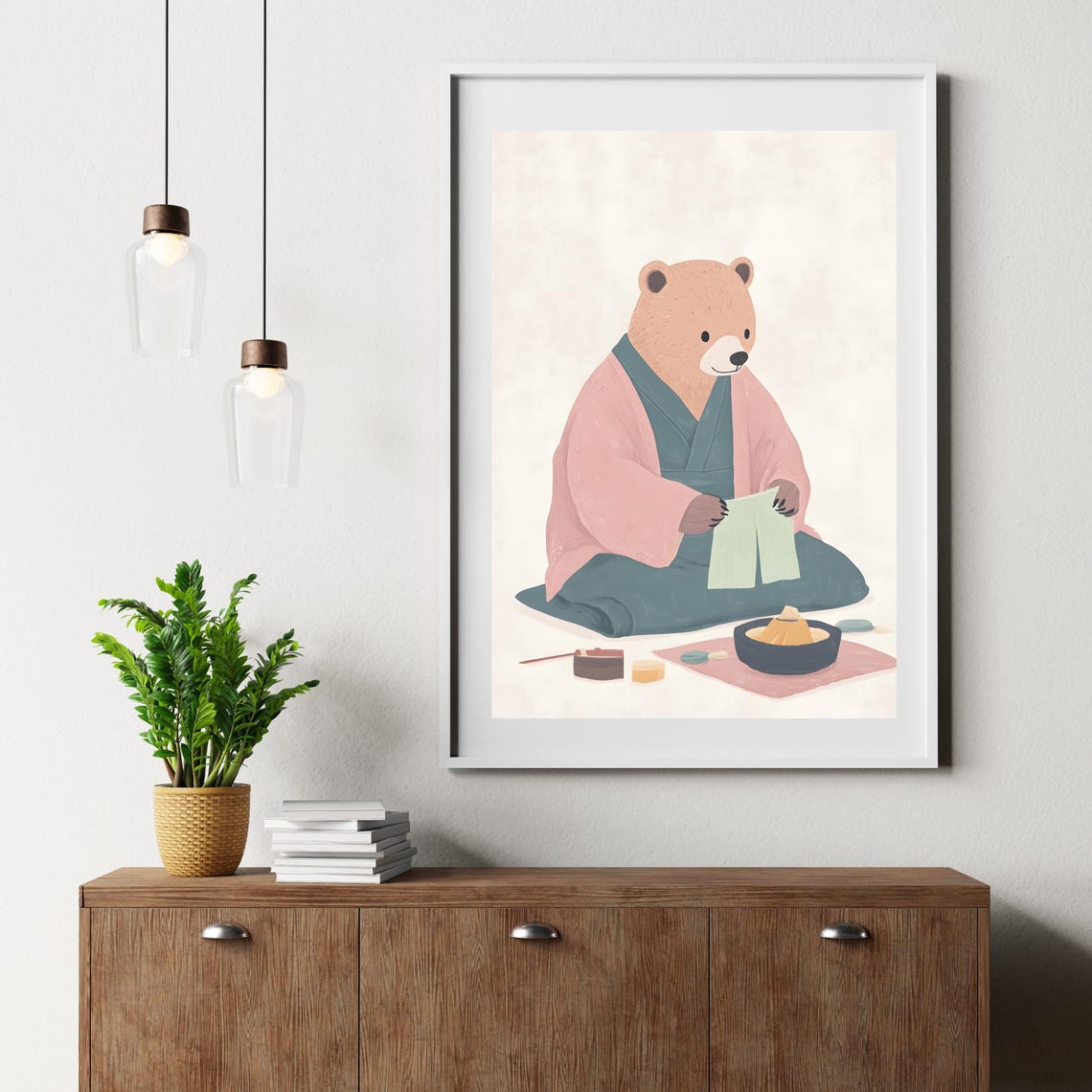 Cute Bear In Kimono At A Japanese Tea Ceremony Whimsical Poster - Image 2