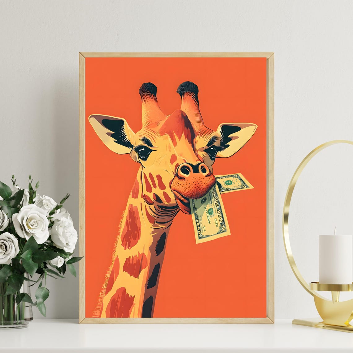 Money Giraffe Wall Art Whimsical Giraffe Poster Funny Animal Illustration Bold Giraffe Artwork Unique Wall Decor For Animal - Image 2