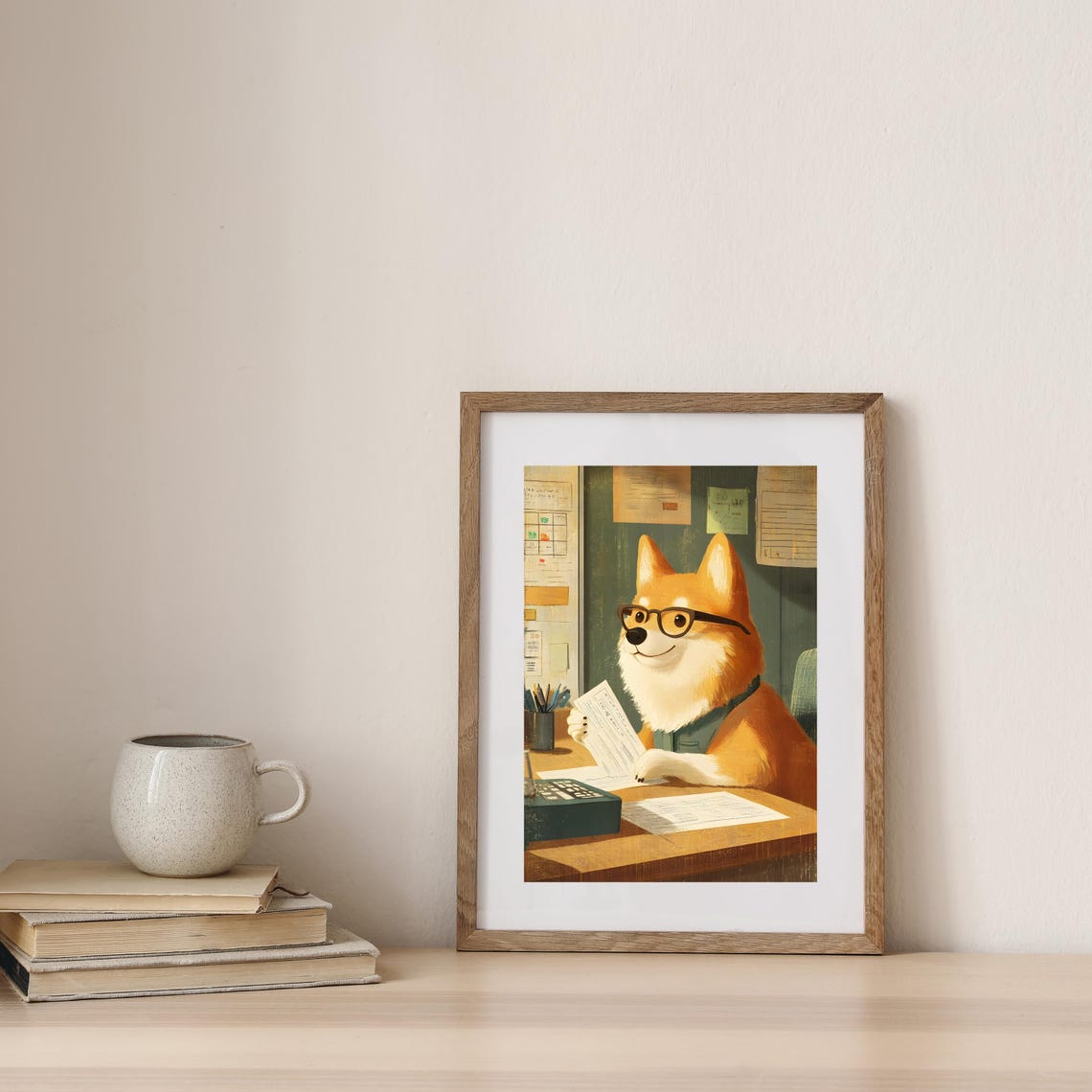 Corgi Dog Wearing Glasses Reviewing Paperwork At The Office Poster - Image 5