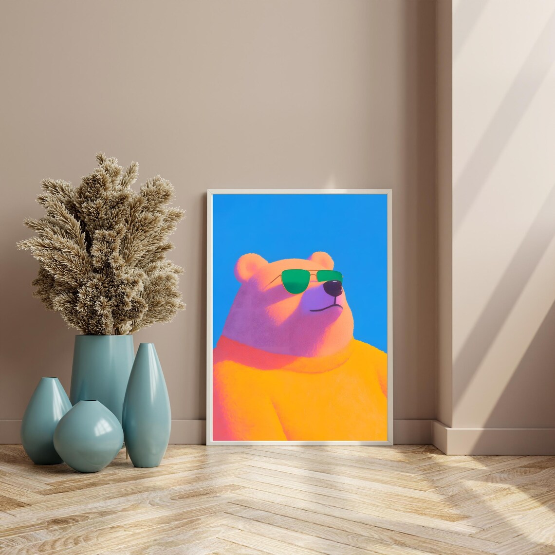 Cool Bear With Green Sunglasses Sunset Colors Fun Animal Poster - Image 4