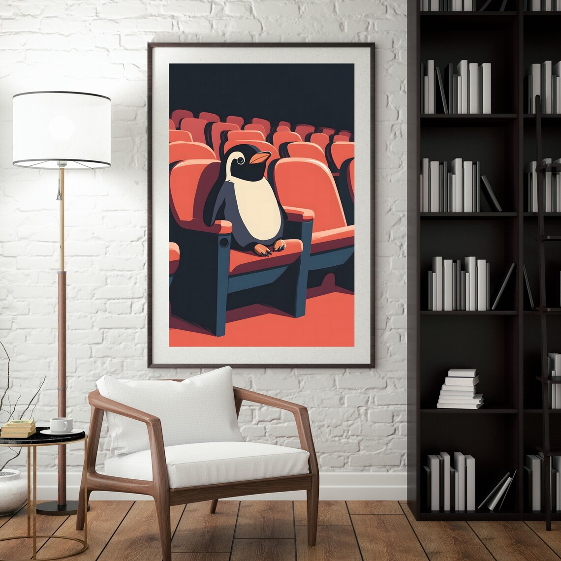 Penguin At The Theater Red Seats Cinema Night Animal Art Poster - Image 5