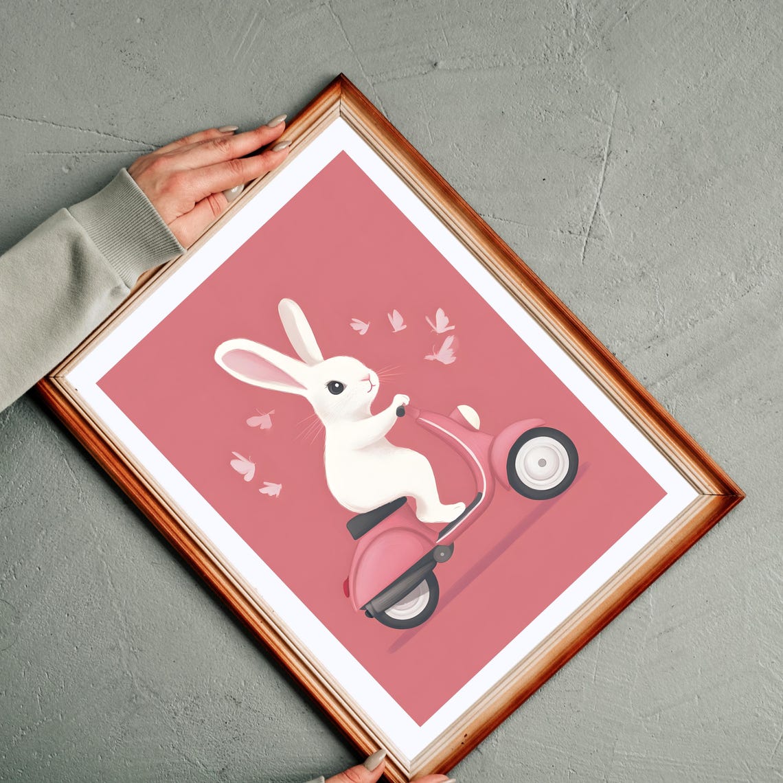Bunny Riding Pink Scooter Cute Rabbit Animal Nursery Art Poster - Image 3