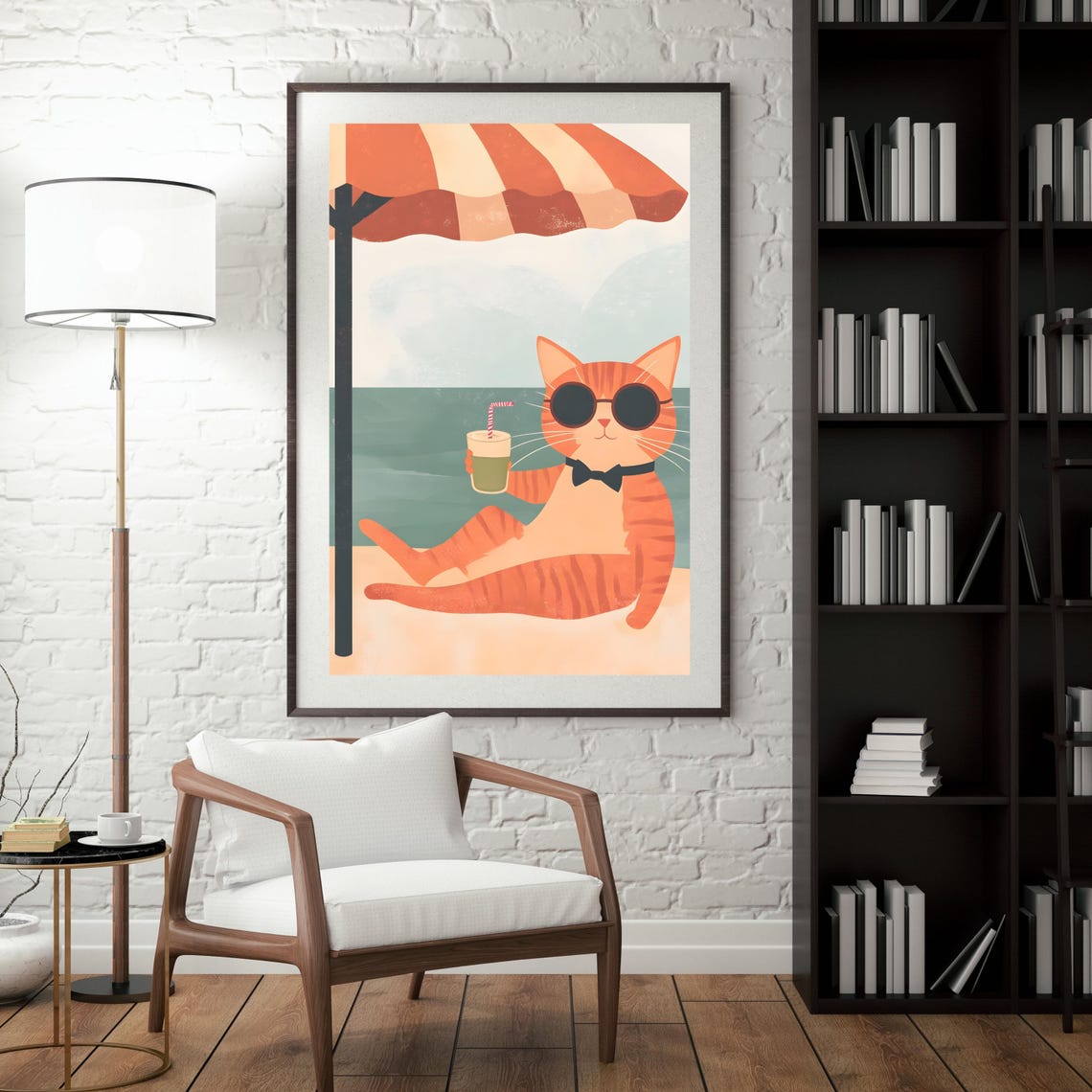 Orange Cat With Sunglasses and Bow Tie Lounging at Beach Poster - Image 5