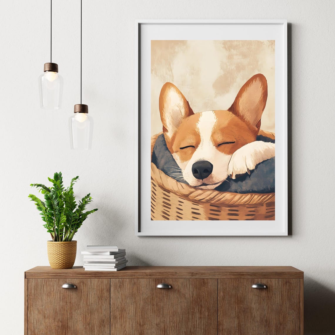 Sleeping Corgi Puppy Curled in Wicker Basket Cozy Dog Nursery Poster - Image 6