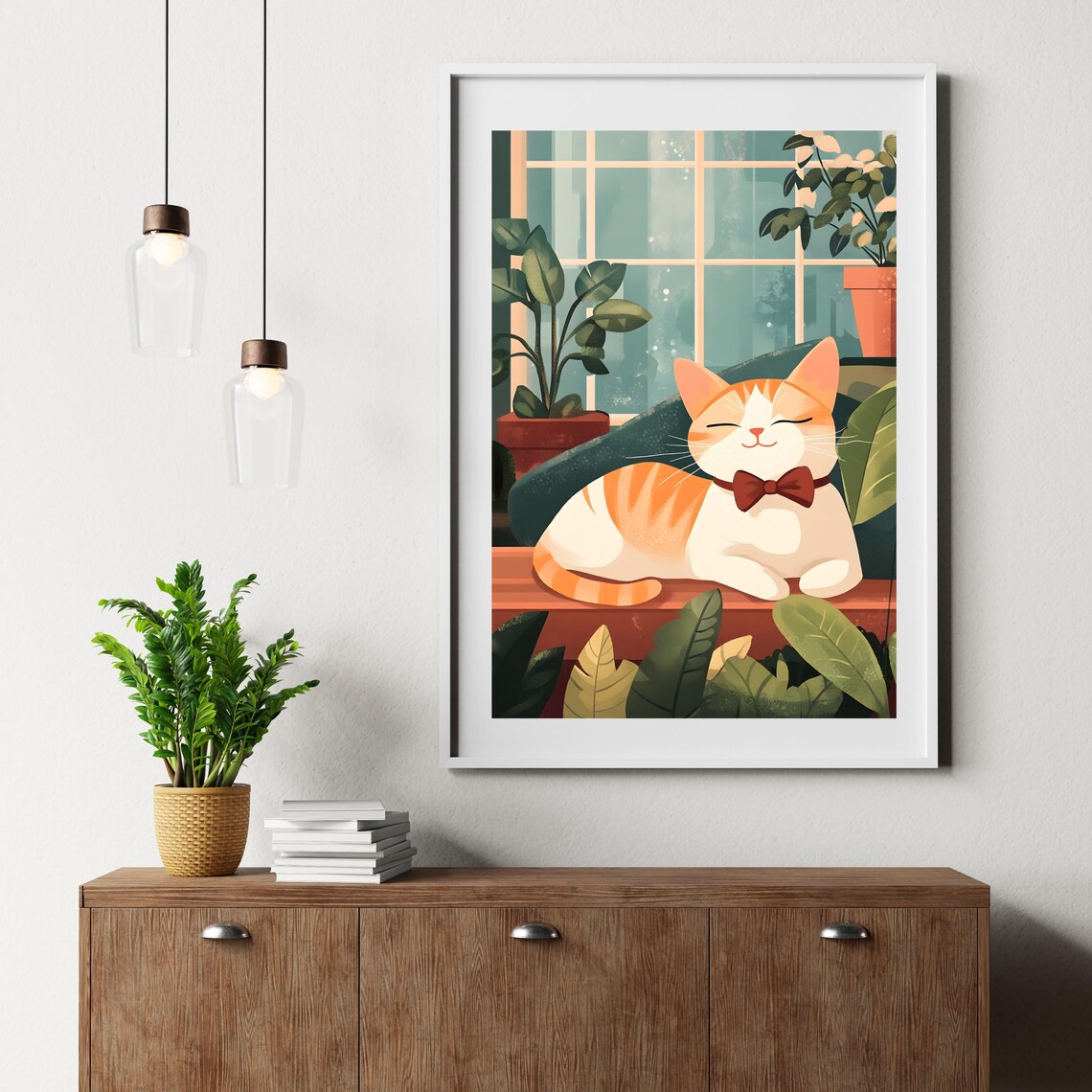 Dapper Orange Tabby Cat in a Red Bow Tie Relaxing by a Sunny Window Poster - Image 3