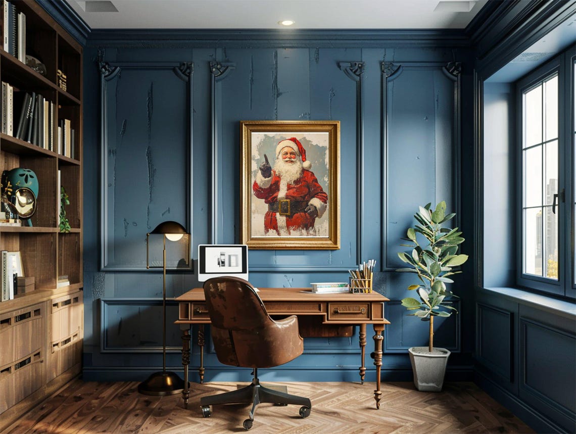 Retro Santa Claus Christmas Vintage Style Jolly Father Xmas Wall Art - Image 2