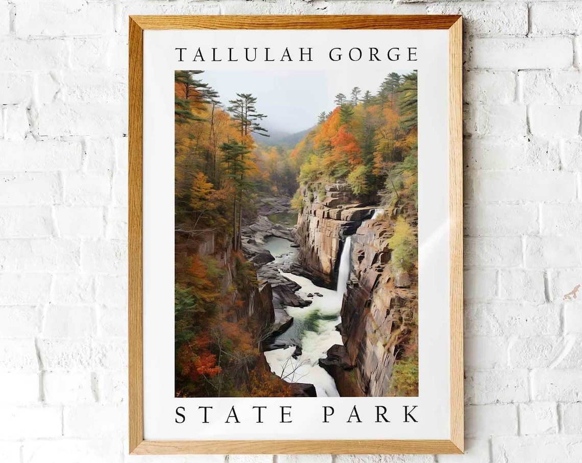 Tallulah Gorge State Park Autumn Waterfall Canyon Photography Travel Poster